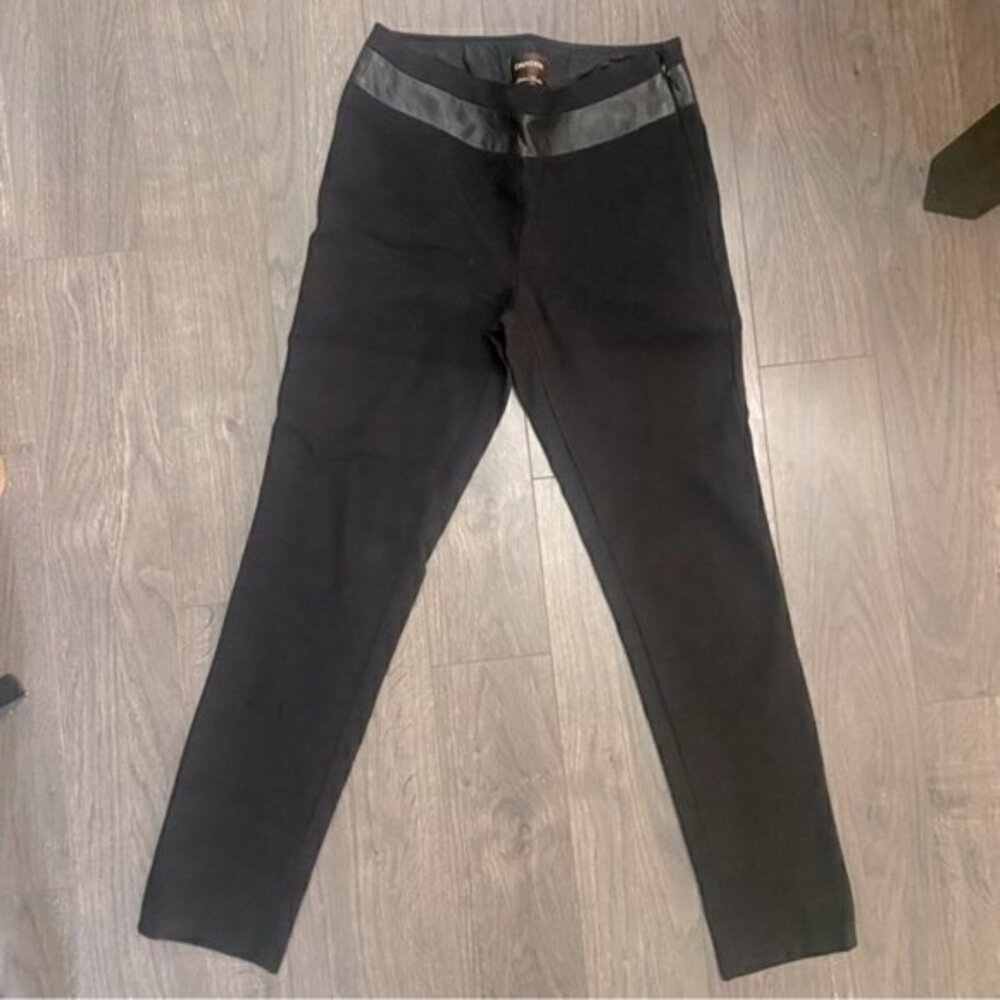 DANIER black stretch dress pants with leather waist band.